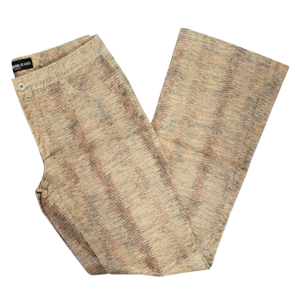 Vtg Express Jeans Stretch Straight Pants Faux Snakeskin Print Women's 7/8 Italy